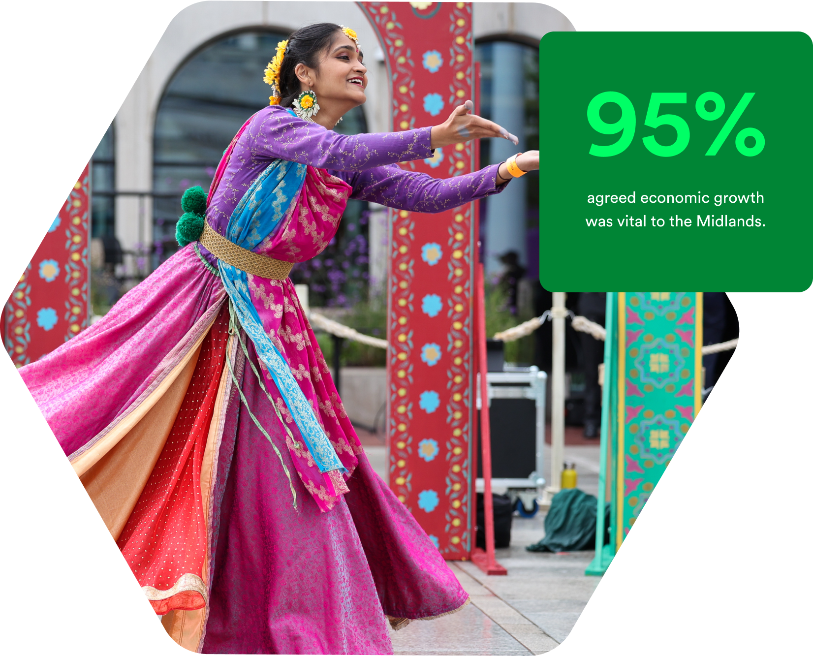 Woman dancing in colorful outfit
